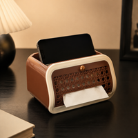 Plastic Tissue Case, With Lid, Multi-functional, Waterproof, Wood Grain Pattern, Living Room, Desk Area, Stylish