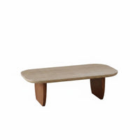 Rectangular Travertine Coffee Table Wabi-Sabi Design Home Furniture Natural Stone Top sturdy Wood Legs for Interior Designers