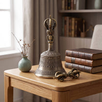 Antique-Style Bell with Vajra Traditional Tibetan Hand Bell Ornate Tibetan Handbell Spiritual for Collectors