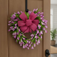 Heart Artificial Flower Wreath Festive Bow Valentine tulip Wreath Low Maintenance Home Decor for Wall Display