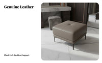 Genuine Leather Long Tufted Ottoman Italian Luxury aesthetic Footstool Multi-Functional Upholstered Bench adaptable Use for Interior Decorators, Homeowners, Families, Living Room, Walk-in Closet, Entryway, Hallway