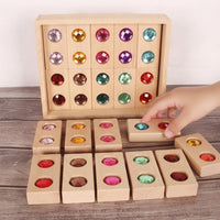 20 Pieces Acrylic Blocks with Wooden Tray Faceted Gem Blocks Sorting Building Piece Set for Classroom