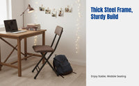 Portable Folding Chair, Leather Backrest, No Assembly, Home, Balcony, Training