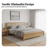 Nordic Design Bed Sturdy and Resilient Solid Wood Foundation Bed High Load Capacity Bedroom Furniture for Couples, Homeowners, Apartment, Guest Room