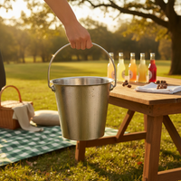 304 Stainless Steel Portable Ice Bucket with Handle for Snacks and Seafood