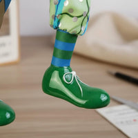Handmade Ceramic Clown Doll Gift Hanging Leg Clown Figurine Handmade Home Decor Decorative for Shelf, Desk, Cabinet