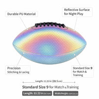 Reflective American Football Size 9, PU Leather Night Football for Low Light Games, Adults Reflective Glow Dark Training Football