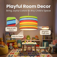 Lampshade for Table Lamps with Rainbow Stripe Pattern Design, Ceiling Light Shade in Denim Textile for Living Room
