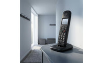 Backlit Display Digital Cordless Phone Numeric Keypad Cordless Handset Matte Black Phone Charging Base Compact