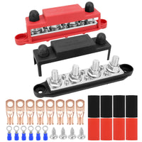 2 Pieces 48V DC 4-Way Bus Bar Positive and Negative 250A Bus Bar High Current 4 Stud Junction Block Heavy Duty for RV, Solar Panel, Automotive