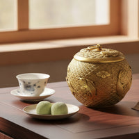 Copper Alloy Tea Tin Canister with Lid Gold-Toned Storage Container Easy to Clean Container for Shelf, Office