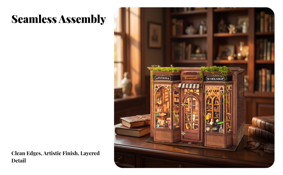Cut Miniature House Building Kit | Detailed Interior Scene, Atmospheric Desk Decor, Miniature Building Kit, for Bookshelf