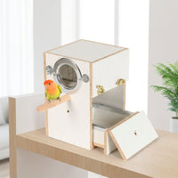 Removable Drawer Bird Box and 18x18x25cm Bird House, Wood Nesting Case for Parakeet and Cockatiel, Bracket Mount Breeding Habitat with Perch