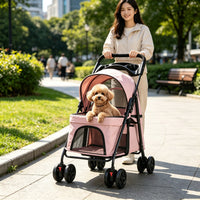 Easy Push Pet Stroller for Small and Medium Dogs, Foldable Low Chassis, for Cats Rabbits Parrots