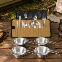 Stainless Steel Camping Cutlery Set, 12-Piece Spoon Fork Set, Compact Storage, Khaki, Portable For Bento