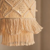 Handmade Macrame Lampshade Cylindrical Macrame Pendant Light Shade Decorative Lampshade with Fringe Unique Design for Bedroom, Cafe