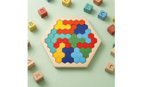Water-Based Paint Interlocking Hexagon Puzzle Hands-on Hexagonal Wooden Puzzle Colorful Shapes Brain Teaser Flat for Children