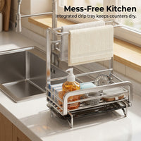 Sink Organizer for Kitchen with Punch Wall Mounted Design, 201 Stainless Rack & Dish Drying Countertop drain Tray for Tidy Organization