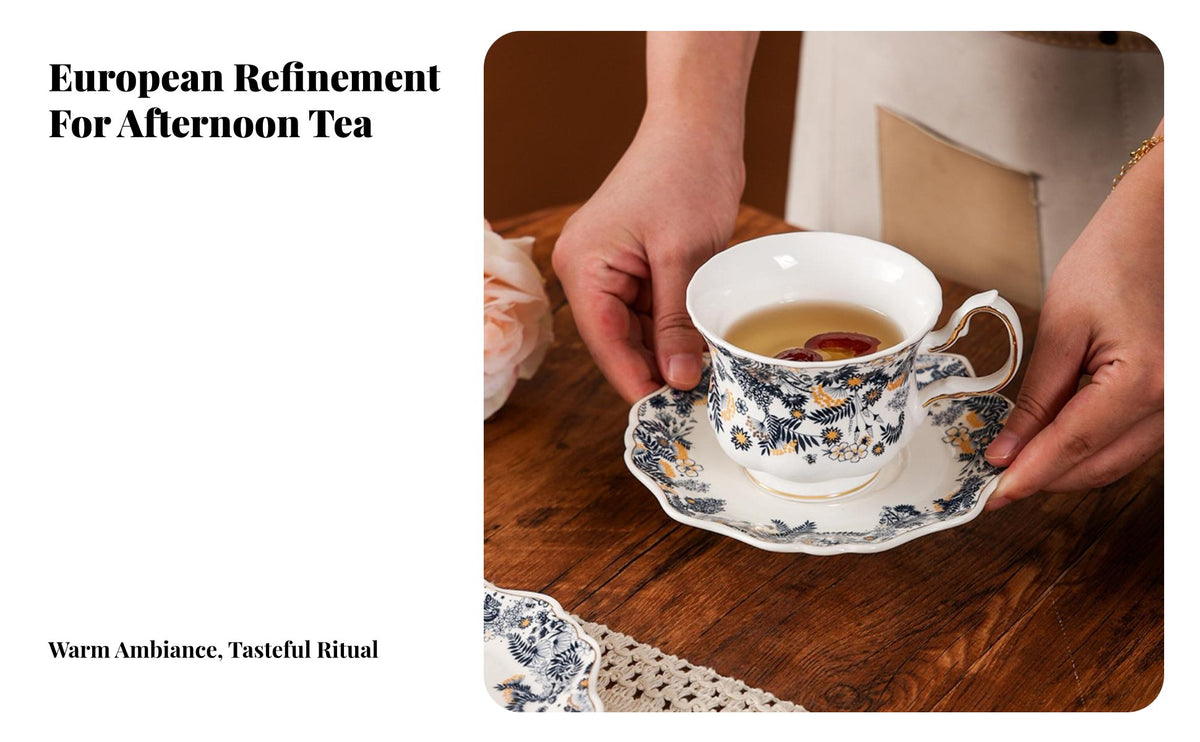 Gold Border Coffee Mug and Dish Long-Lasting French Design Ceramic Teacup Gold Trim Teacup Set