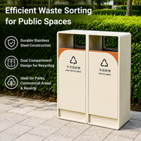 Sorting Waste Bin, Public Recycling Bin, Freestanding Outdoor Litter Bin, Brushed Stainless Steel, 0.8 mm Thick
