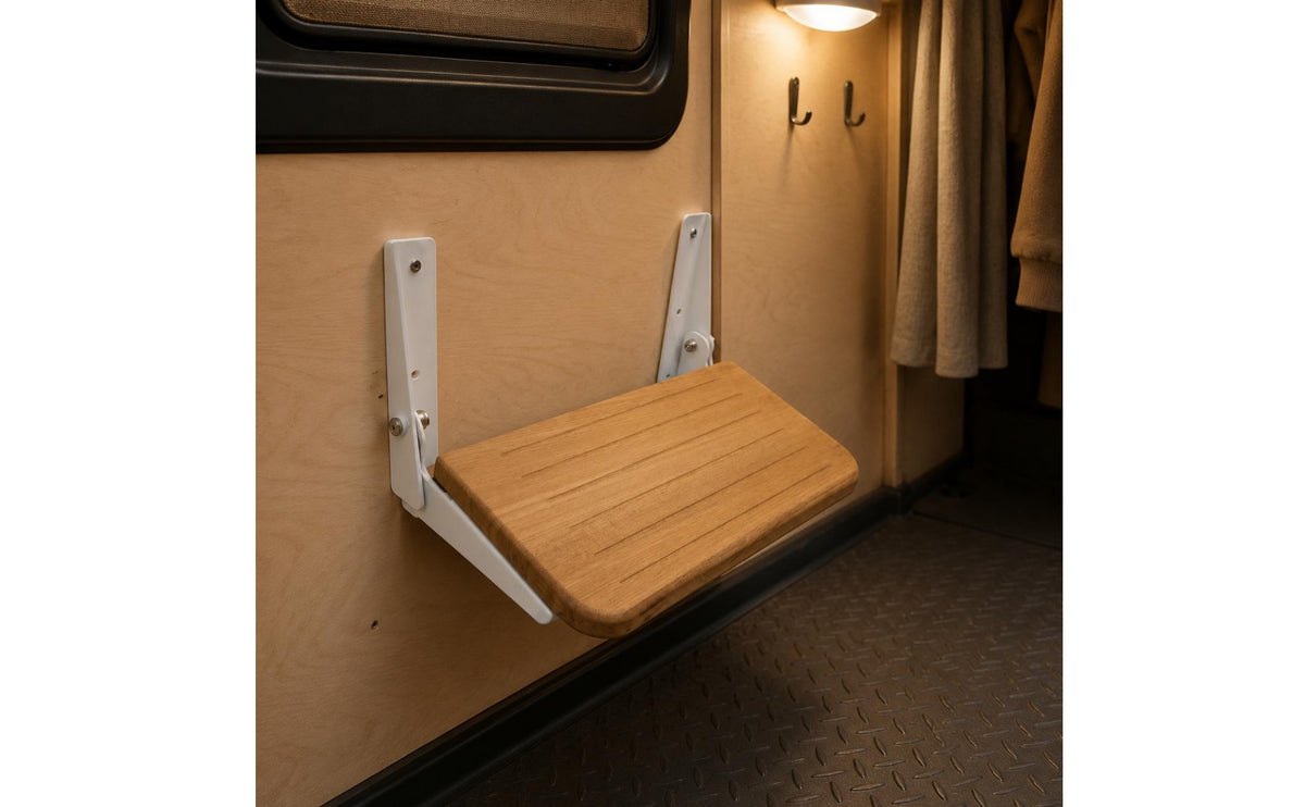 RV Step Board Teak Look Boat Step Painted White Bracket Vehicle Accessory
