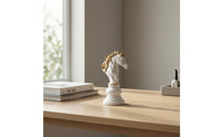 Chess Knight Figurine Resin Chess Knight Sculpture Horse Head Sculpture Tabletop Ornament Gold-Toned for Collectors, Shelf