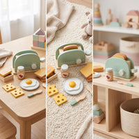 Wooden Breakfast Appliance Toy Wooden   Smooth Toy Breakfast Appliance with Accessories for Young Children