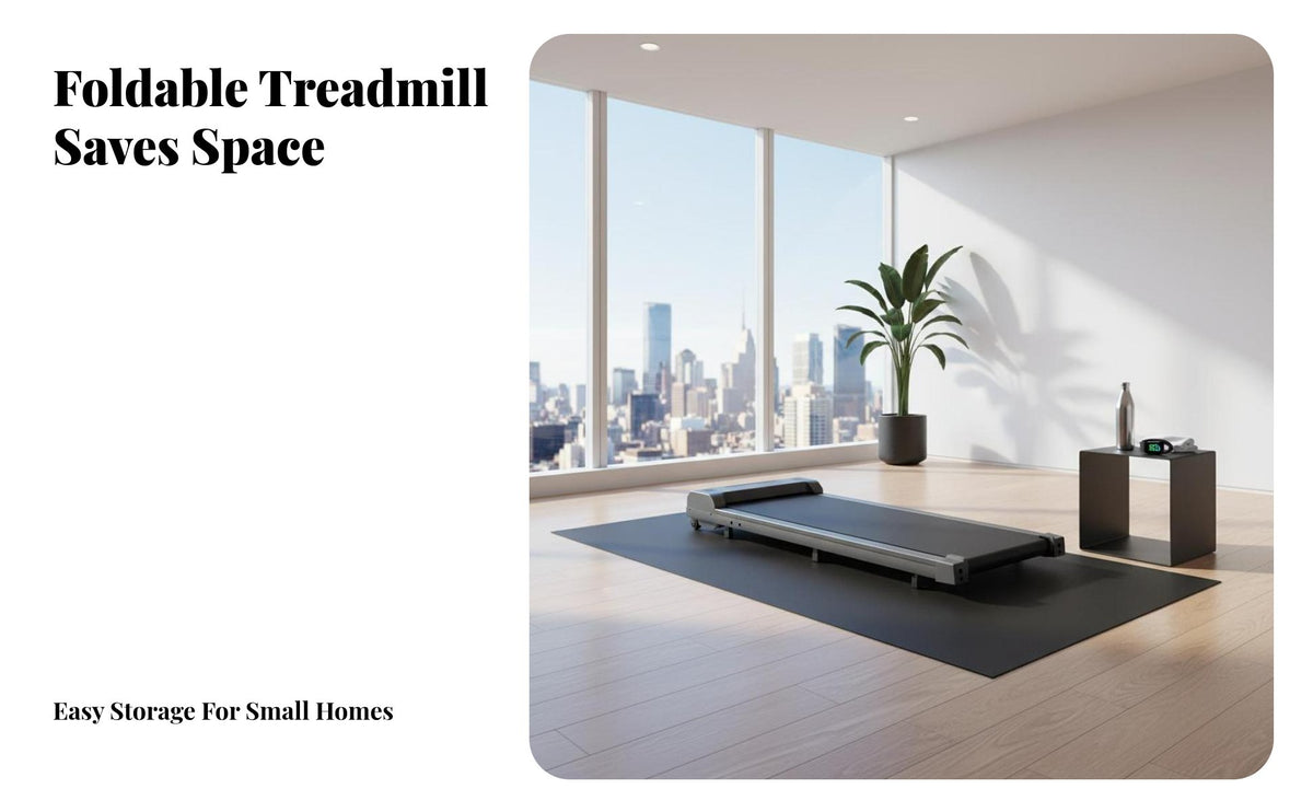 Quiet Operation Foldable Incline Treadmill Space-Saving Foldable Electric Treadmill Shock Absorption Compact Walking Machine LED Display for Apartment, Office