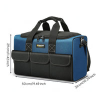 Pair Handles Rectangular Tool Bag Front Pockets Zippered Tool Bag Blue and Black Work Gear Carrier Portable for Worksite, Job Site