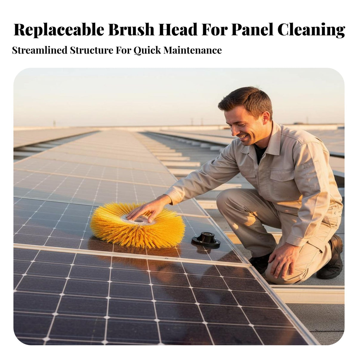 Easy to Replace Solar Panel Cleaning Brush Head High-Density Bristles Solar Panel Cleaning Brush Wear-Resistant Electric Scrubber Roller Head Long-Lasting for Maintenance Personnel, Professional Cleaners, Homeowners, Outdoor, Rooftops, Roofs