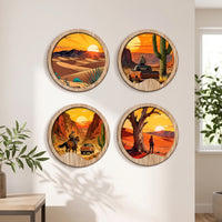 4 Pieces Wooden Hanging Decorations Round Circular Wooden Plaques Backed Wood Wall Decor for Living Room, Bedroom, Entryway