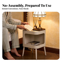Mid-Century-Century Modern Design Arched End Table with Beaded Legs Vintage Aesthetic Nightstand Multi-Layer Storage Household Furniture Accessible and Closed Compartments for Homeowners, Apartment Dwellers, Students, Bedroom, Living Room, Study, Office