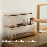 Large Capacity Tiered Display Case with Drawers Transparent Design Cosmetic Organizer Multi-Compartment Vanity organizer Space Saving for Makeup lovers, cosmetic Professionals, Dressing Table, Desktop, Bedroom, Bathroom Counter