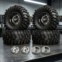 4 Pieces RC Crawler Wheel and Tire Assembly Dark Wheel and Tire Set with Beadlock Rim High Traction Tires for Trail Building