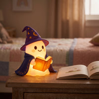 Warm Glowing Ghost Wizard Night Light Cute Ghost Lamp with Wizard Hat Whimsical Tabletop Ornament Ambient for Children, Toddlers, Halloween Decor, Bedroom, Bedside Table, Nursery