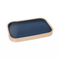 Gold-Tone Rectangular Jewelry Tray Aluminum Alloy Microfiber-Lined Jewelry Tray Dark Blue Lining Accessory Organizer Rounded Corners