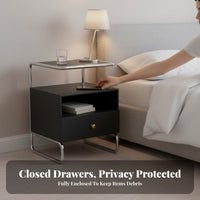 Light Luxury design Bedside Cabinet with Open Shelf Modern Design Single-Drawer Cabinet with Open Shelf Minimalist Aesthetic Nightstand Space-Saving for Small Apartment Residents, Homeowners, Students, Living Room, Hallway, Office, Nursery