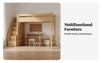 Loft Bed with Desk and Wardrobe Space Saving Wooden Loft Bed with Wardrobe Solid Wood Frame for Teenagers, Students, Small Apartments, Dorm Room, Home