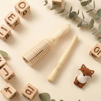 Ribbed Wooden Frog Croaker Natural Light Wood Frog Guiro Percussion Instrument Includes Striker