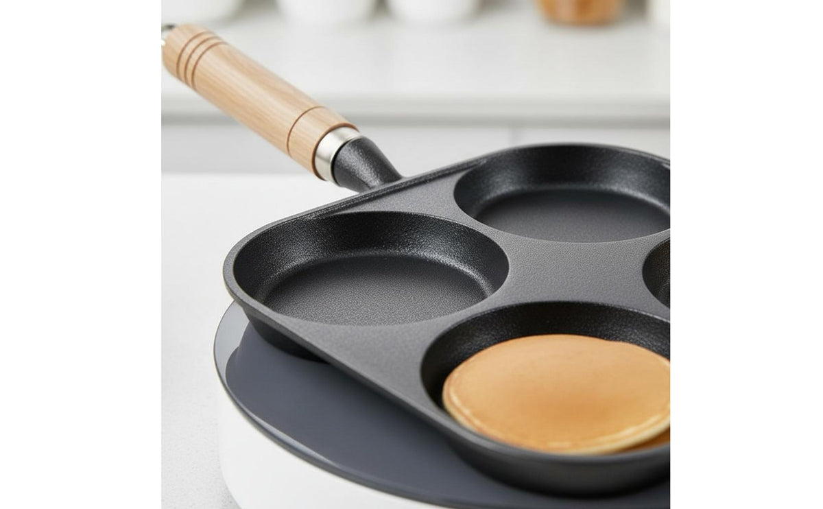 4-Hole Breakfast Wooden-styleLook Grip 4-Cavity Skillet Hanging Loop Divided Egg Skillet
