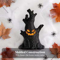 Spooky Stump Decoration with Spectral | Glowing-glowing eyes and Mouth, Molded tree surface Texture, Tree Stump Ornament, for Tabletop