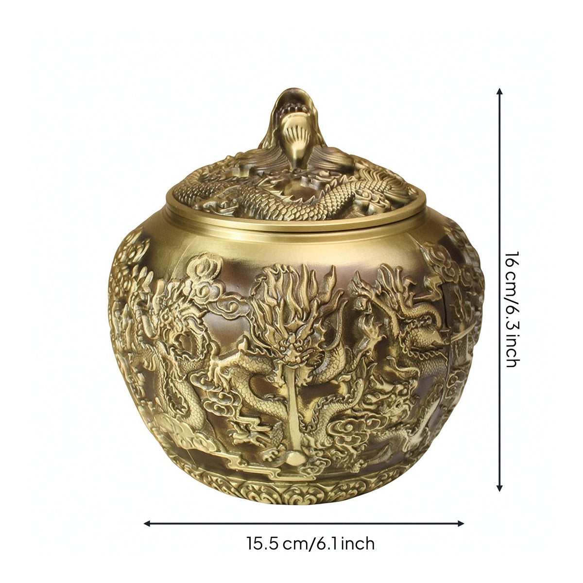 Metal Tea container with Dragon Motif Ornate Metal Tea Container with Lid Decorative container for Collectors, Home Display, Office Decor