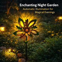 Metal Wind Spinner with Solar Powered LED Lights, Outdoor Garden Decoration Rotating Windmill, Waterproof Yard Decor for Gardeners