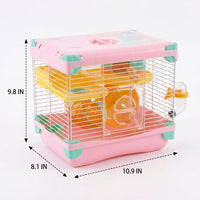Double Layer Hamster Cage for Dwarf Hamsters, Portable Wire Multi-Level Habitat, Two-Tier Beginner Small Animal Cage Suitable for Your Animals