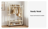 Multi-Functional Double Rod Garment Rack Heavy Duty Rolling Clothes Rack Mobile Coat Stand for Homeowners, Students, Retailers, Bedroom, Balcony, Laundry Room, Entryway