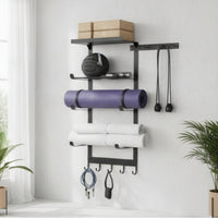Exercise Mat Storage Rack with Hooks Metal Exercise Mat Wall Holder with Hooks Easy Installation for Yogis, Fitness Enthusiasts, Home Gym, Apartment