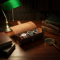 3-Watch Storage Roll Portable 3-Compartment Watch Roll Case Handmade Removable Pillows for Men, Display