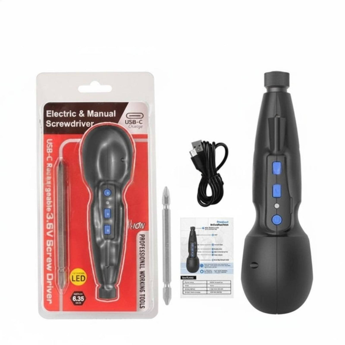Cordless Screwdriver Set Forward and Backward USB-Charged Power Screwdriver for Electricians, Furniture Assembly