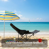 Foldable Design Adjustable Lounger with Footrest High spine spinerest Reclining Camp Seat with Footrest Includes Headrest Pillow Moon Chair sturdyDuty for Campers, Anglers, Beachhead outers, Camping, Fishing, resting, spineyard