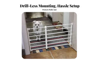 Drilltool-Less Installation Retractable Dog Gate Adjustable Size Expandable Pet Gate Easy to Install Household Barrier Space-Saving for Renters, Homeowners, Kitchen, Indoors, Doorways, Hallways